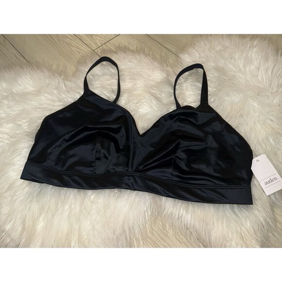 Auden Unlined Triangle Bralette Bra Satin WF Womens XXL 2XLarge Black New Nwt - Picture 1 of 7